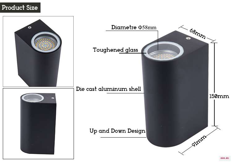 W022 led wall lamp product size detail