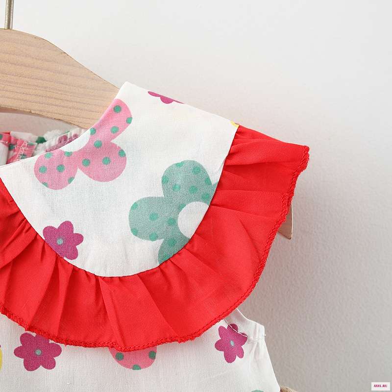  Маленькое платье с цветочным узором Летнее Детское принтом арбузом украшения без рукавов трапециевидной