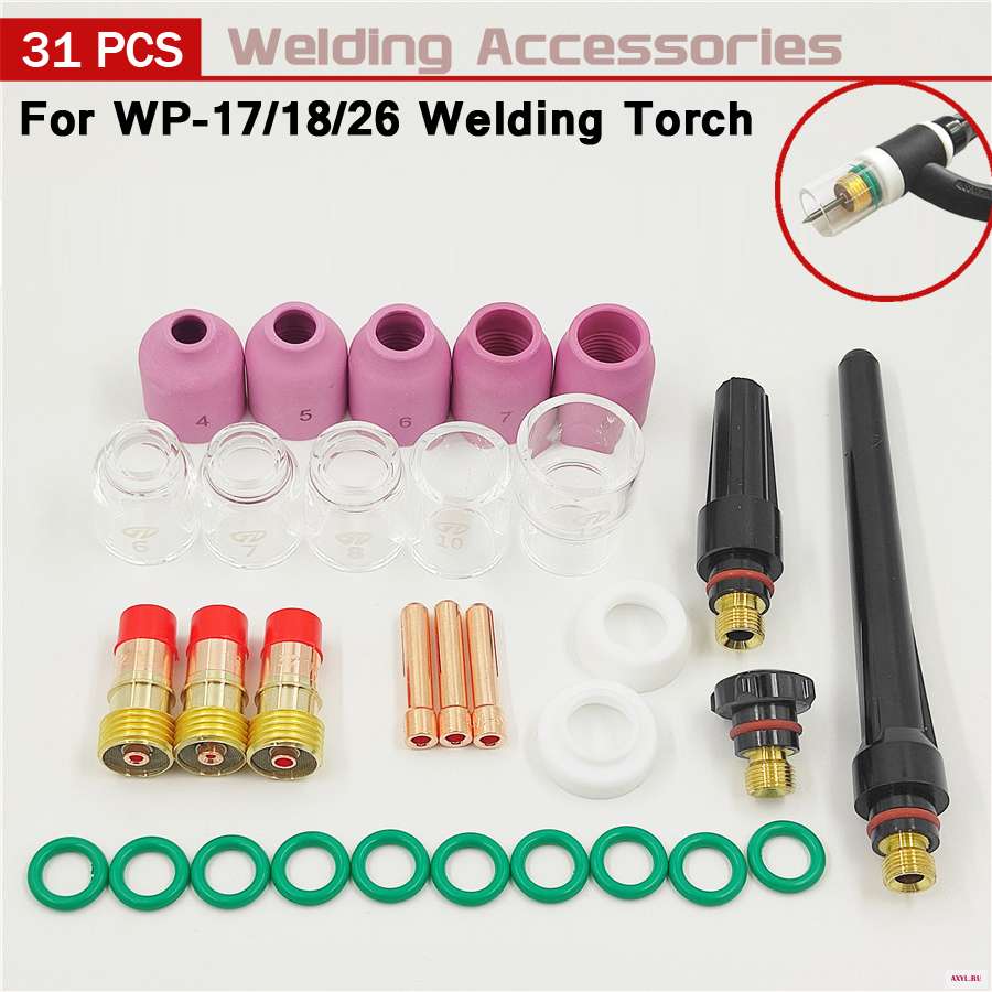 31 шт. газа объектив #12 Pyrex Стекло чашки Tig Цанги Насадки практичные аксессуары сварочный фонарь комплект