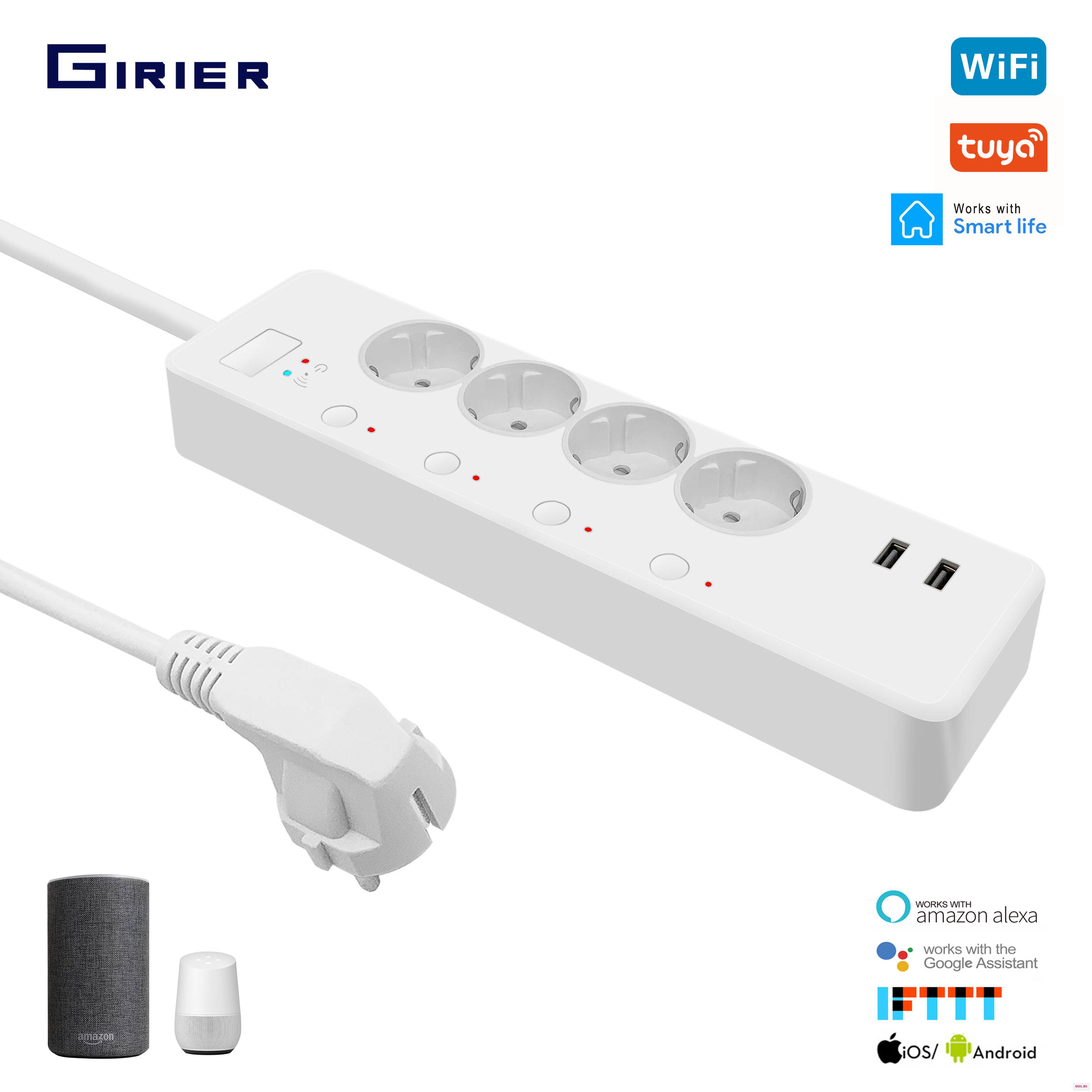 Wifi умная полоса питания Tuya Smart 4 EU розетка 2 USB порта монитор умный дом дистанционное управление