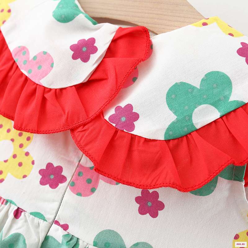  Маленькое платье с цветочным узором Летнее Детское принтом арбузом украшения без рукавов трапециевидной