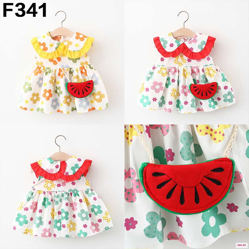  Маленькое платье с цветочным узором Летнее Детское принтом арбузом украшения без рукавов трапециевидной