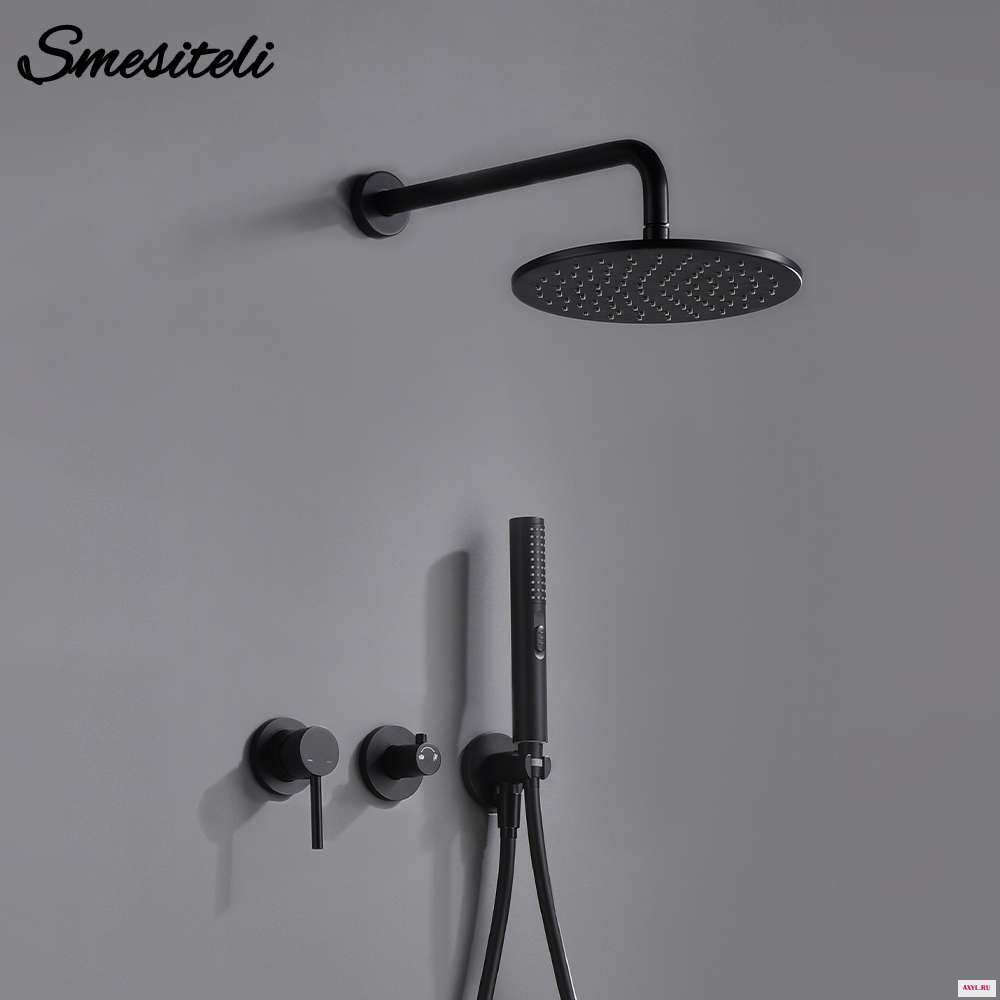 Матовая черная Душевая система горячей и холодной воды Smesiteli наборы с латунным рычагом набор отверстием