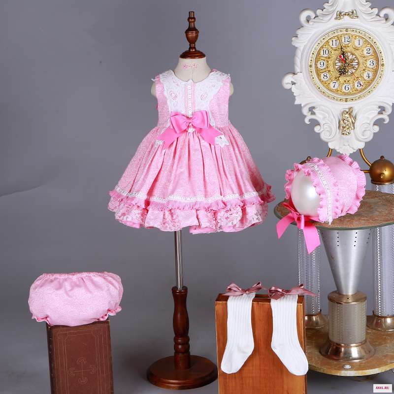 Infant-Princess-Dress-Girl-Pink-Lotia-Christening-Gown-Baby-Baptism-Frocks-Spanish-Boutique-Clothing-Kids-1st