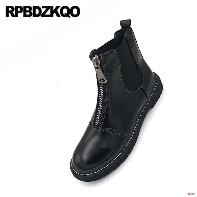 Женские военные короткие боевые ботинки на молнии спереди черные ботильоны челси плоской подошве дешевые