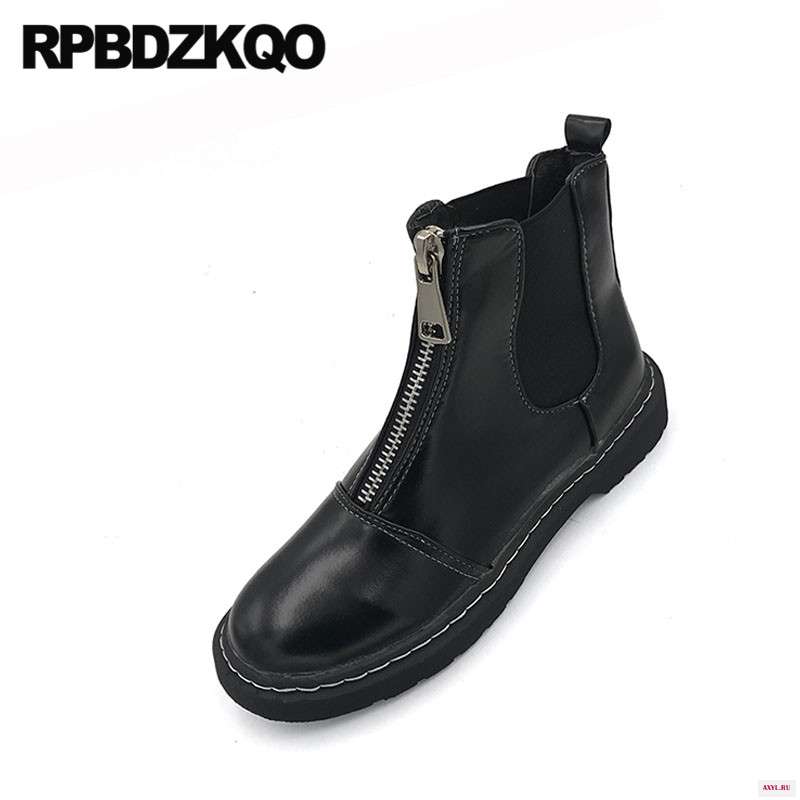 Женские военные короткие боевые ботинки на молнии спереди черные ботильоны челси плоской подошве дешевые