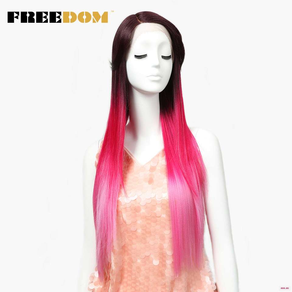 Парик для косплея FREEDOM Wig прямой жаропрочный синтетический 30 дюймов с эффектом омбре розового цвета|wigs free|wig