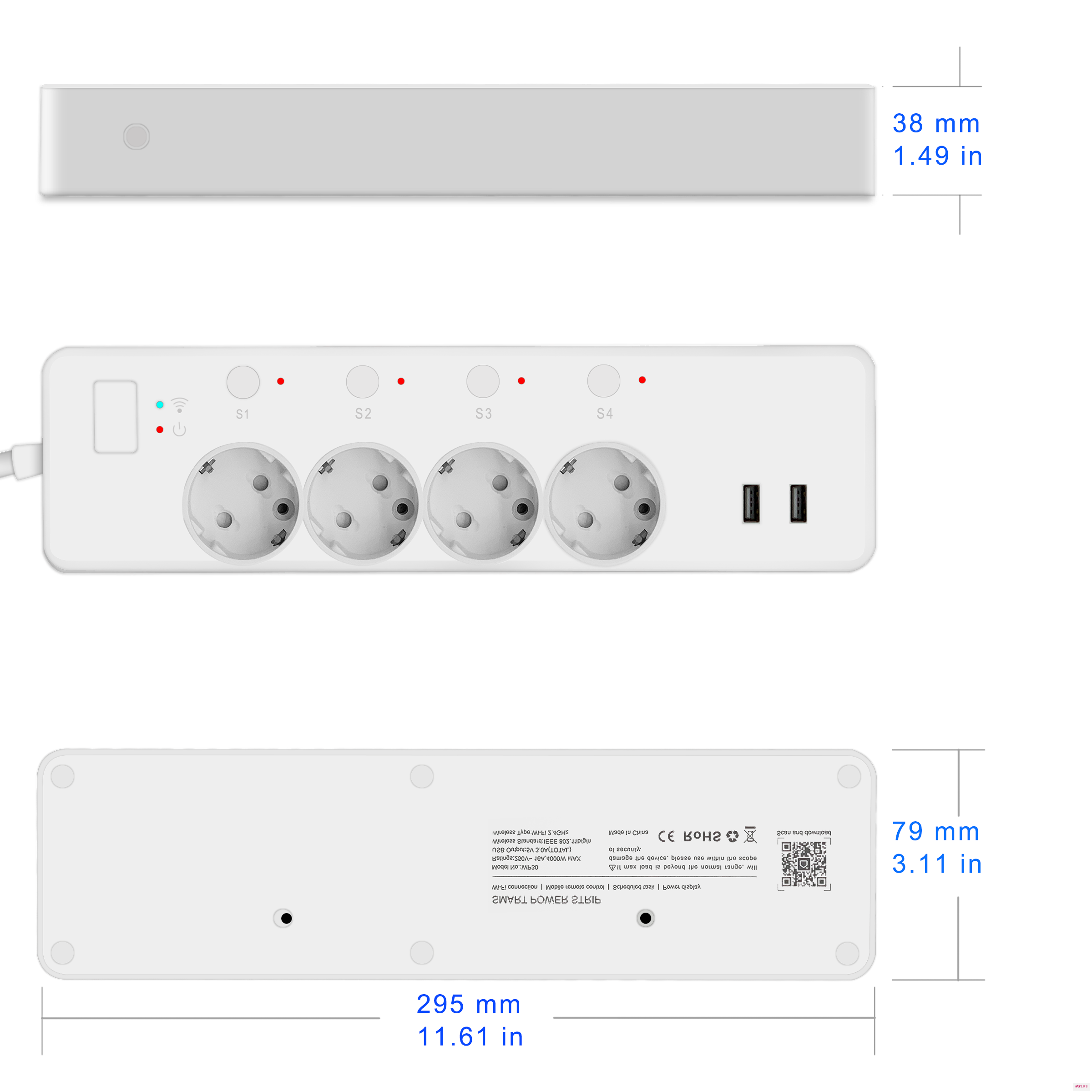 Wifi умная полоса питания Tuya Smart 4 EU розетка 2 USB порта монитор умный дом дистанционное управление