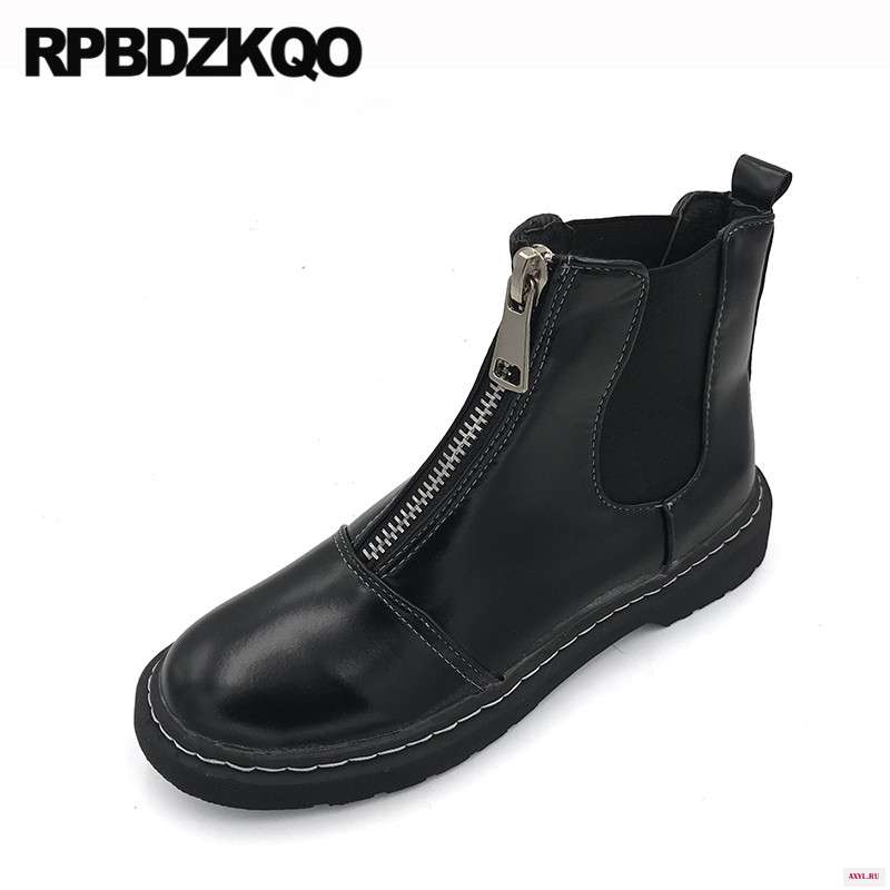 Женские военные короткие боевые ботинки на молнии спереди черные ботильоны челси плоской подошве дешевые
