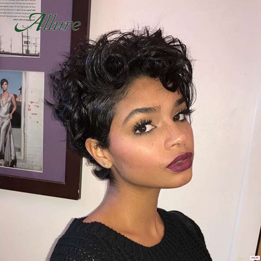 Парики из человеческих волос Pixie Cut с челкой для черных женщин Короткие афро кудрявые парики бразильские