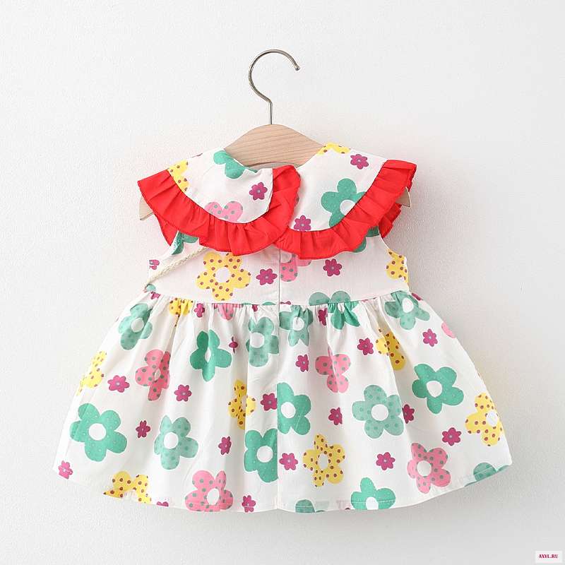  Маленькое платье с цветочным узором Летнее Детское принтом арбузом украшения без рукавов трапециевидной