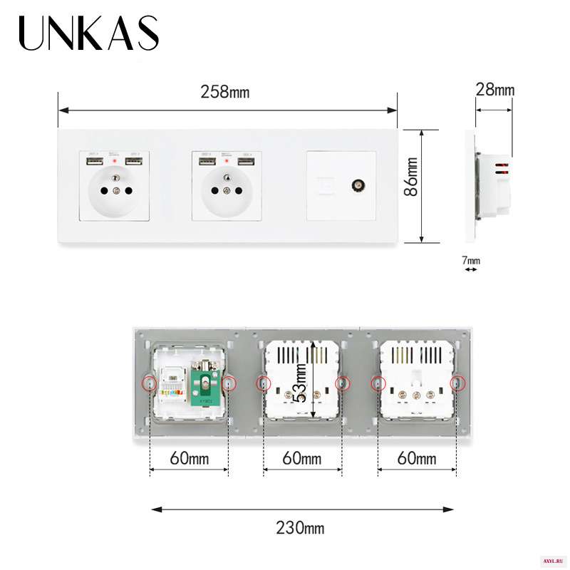 Пластиковая панель UNKAS для ПК двойная французская стандартная розетка с 4 USB + ТВ разъемами гнездовой разъем