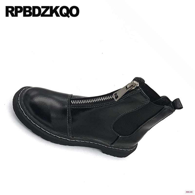 Женские военные короткие боевые ботинки на молнии спереди черные ботильоны челси плоской подошве дешевые