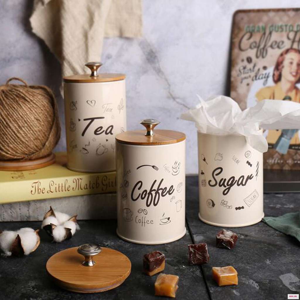 3pcs/set Kitchen Storage Jars ,Sugar/Coffee/Tea Canisters , Metal Iron 1L Home Kitchen Storage Organizer Candy Sealed Cans Box