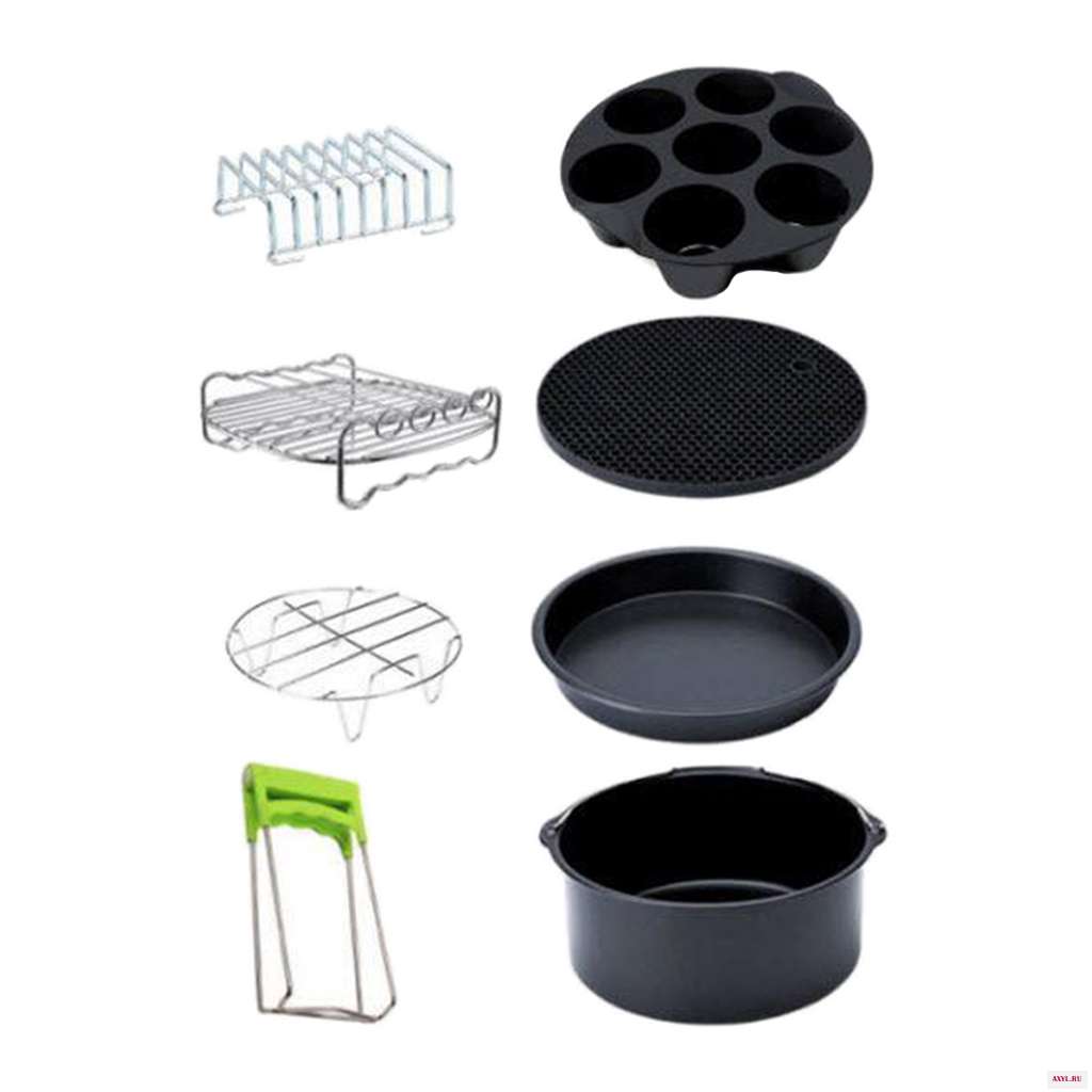 8Pcs Professional Air Fryer Set Chips Accessories Baking Basket Pizza Pan Home Kitchen Cookware Tools