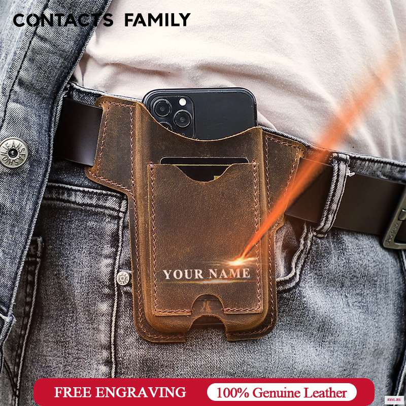 CONTACT'S FAMILY 100% коровья кожа чехол для телефона iPhone 12 мужчин кобура мобильного пояс сумка кошелек