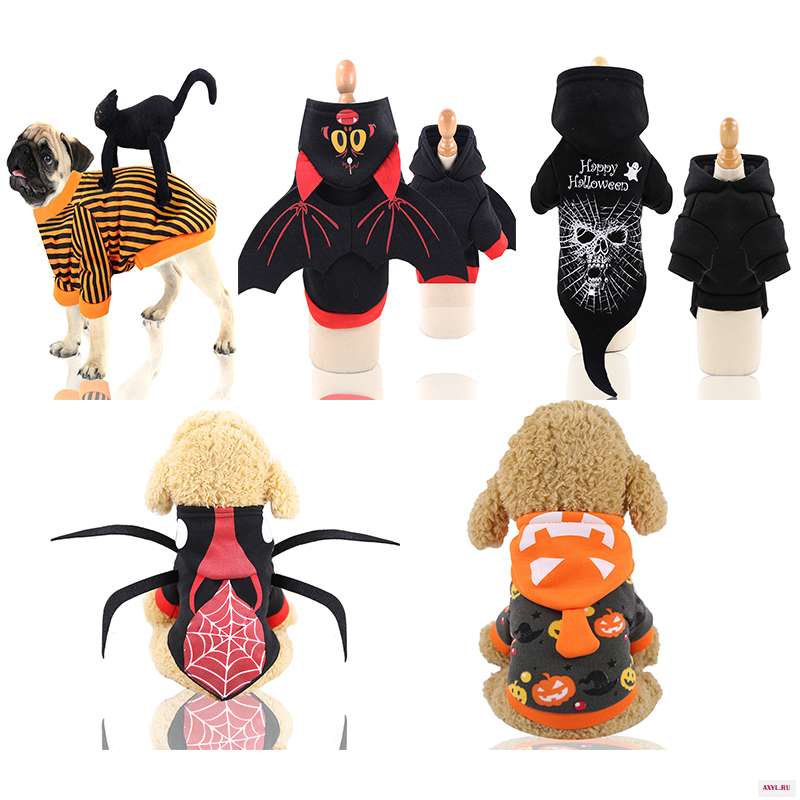 Одежда для хеллоуина домашних животных костюмы украшения щенка кота пуловеры толстовки фланелевые