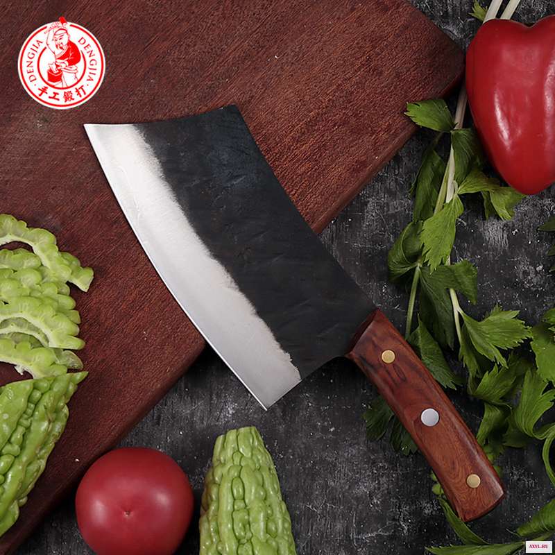 DENGJIA китайский нож ручной работы из углеродистой стали для овощей и нарезки кухонный с твердой деревянной