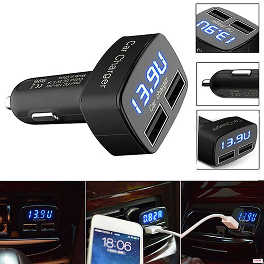 Новое автомобильное зарядное устройство 4 в 1 Dual USB DC 5 В 3.1A - Цена: 135,27 - 215,23 руб.