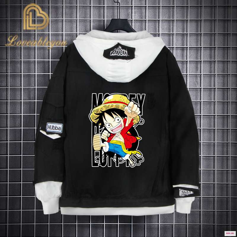 Джинсовая куртка Luffy с длинным рукавом цельный Пиджак из денима черная капюшоном искусственной джинсовой