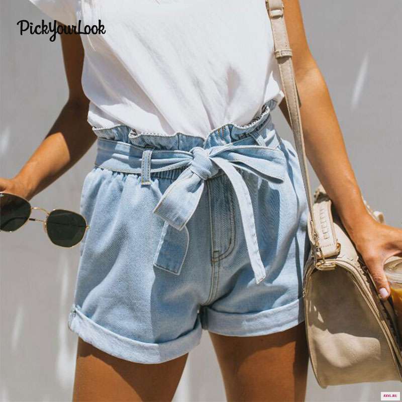 PickyourLook/женские джинсовые шорты со шнуровкой для женщин повседневные летние женские хит продаж светло