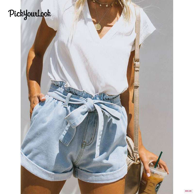 PickyourLook/женские джинсовые шорты со шнуровкой для женщин повседневные летние женские хит продаж светло