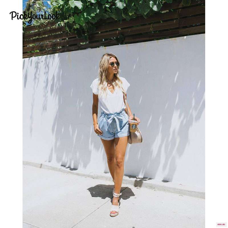 PickyourLook/женские джинсовые шорты со шнуровкой для женщин повседневные летние женские хит продаж светло