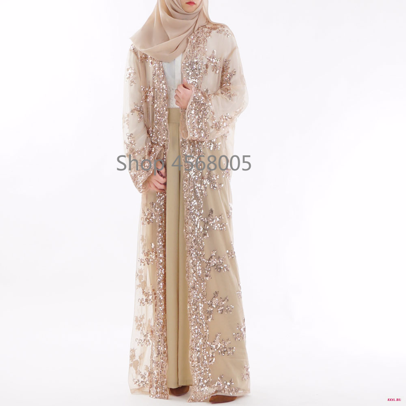 Расшитыми пайетками мусульманское платье Абая исламской Для женщин Малайзии джилбаба Djellaba халат