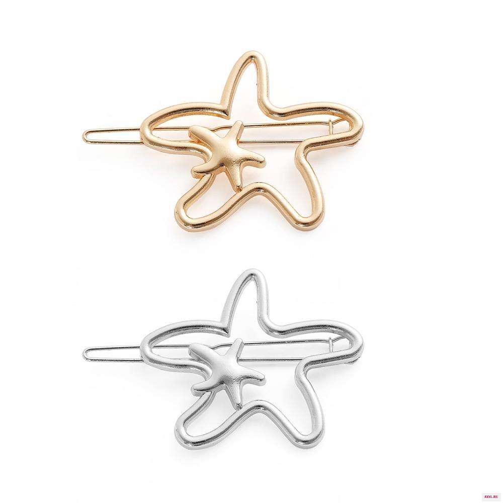 Silver Hair Pins Color Barrettes Out Hollow Clip Fashion Accessories Starfish Women Headdress Gold | Шиньоны и - Цена: 
