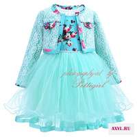 Cutestyle 2017New Girl Party Dress Set Lace Long Sleeve Overcoat Floral Pearl Bead Tiered Tulle Kids Clothing Set G-DMCS908-1048