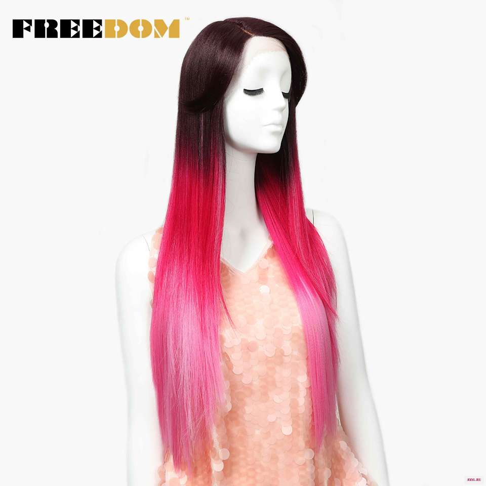 Парик для косплея FREEDOM Wig прямой жаропрочный синтетический 30 дюймов с эффектом омбре розового цвета|wigs free|wig
