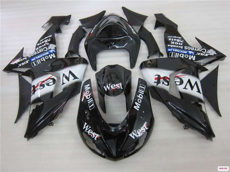 Мотоцикл обтекатель комплект для Kawasaki Ninja ZX10R 06 07 Западная наклейка черные Обтекатели 2006 2007 QC03|Накладки и