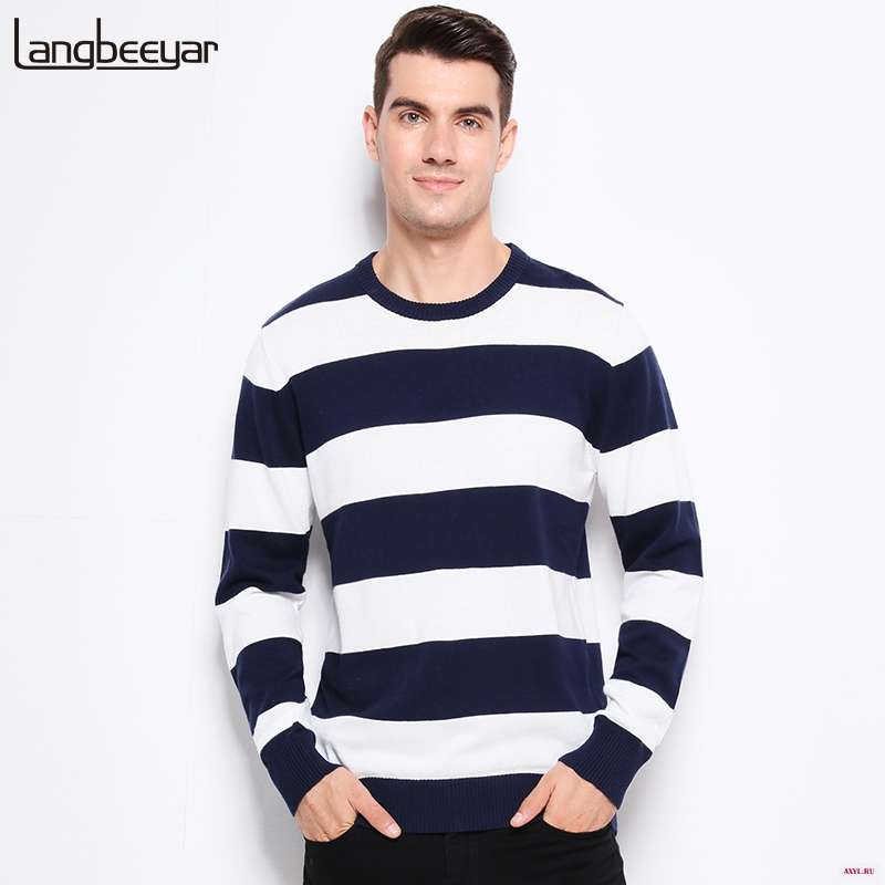 Мужской трикотажный пуловер в полоску с круглым вырезом 100% хлопок|men knitted sweater|sweater for menbrand pullover men |