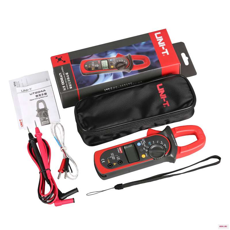 UNI T UT204A 600A AC DC Цифровые клещи с температурным тестом Автоматический диапазон 600V непрерывность