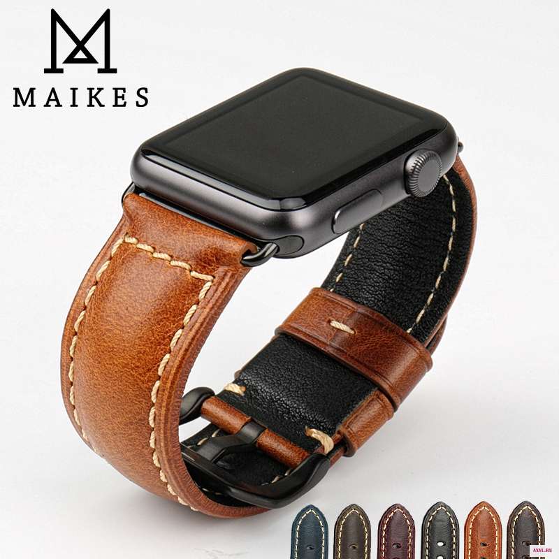 Ремешок MAIKES из натуральной кожи для Apple Watch Band 44 мм 40 42 38 Series 4 3 2 аксессуары часов iwatch|watchband iwatch|genuine leather watch