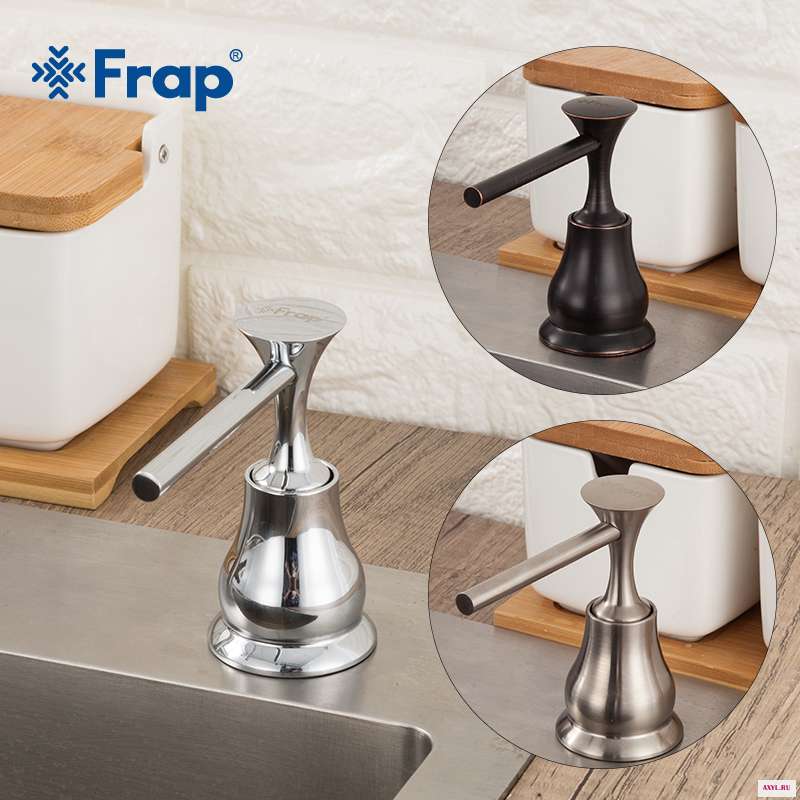 FRAP Liquid Soap Dispenser Brass Deck Mounted Kitchen Dispensers Round Black chrome Brushed Counter top Y35029 - Цена: 