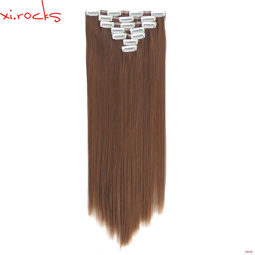 qjz13055/27 2p Xi.rocks Synthetic Clip in Hair Extensions wig Straight Hairpiece Clips for the Extension wigs Chocolate - Цена: US $9.09 / lot
