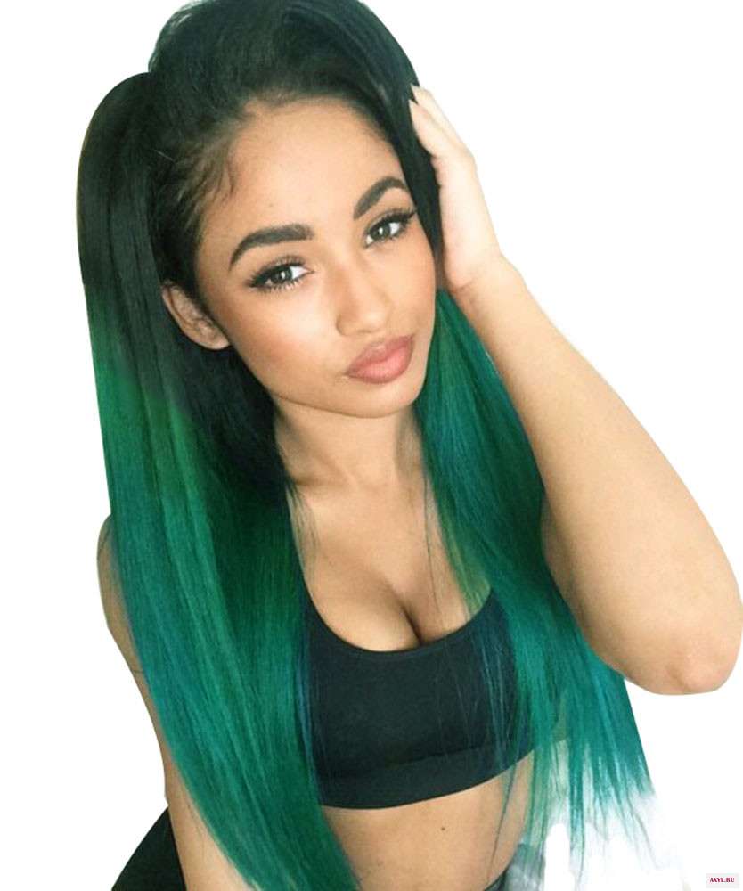 Ombre-Green-Silk-Straight-Synthetic-Lace-Front-Wig-Glueless-Natural-Black-Green-Heat-Resistant-Hair-Wigs