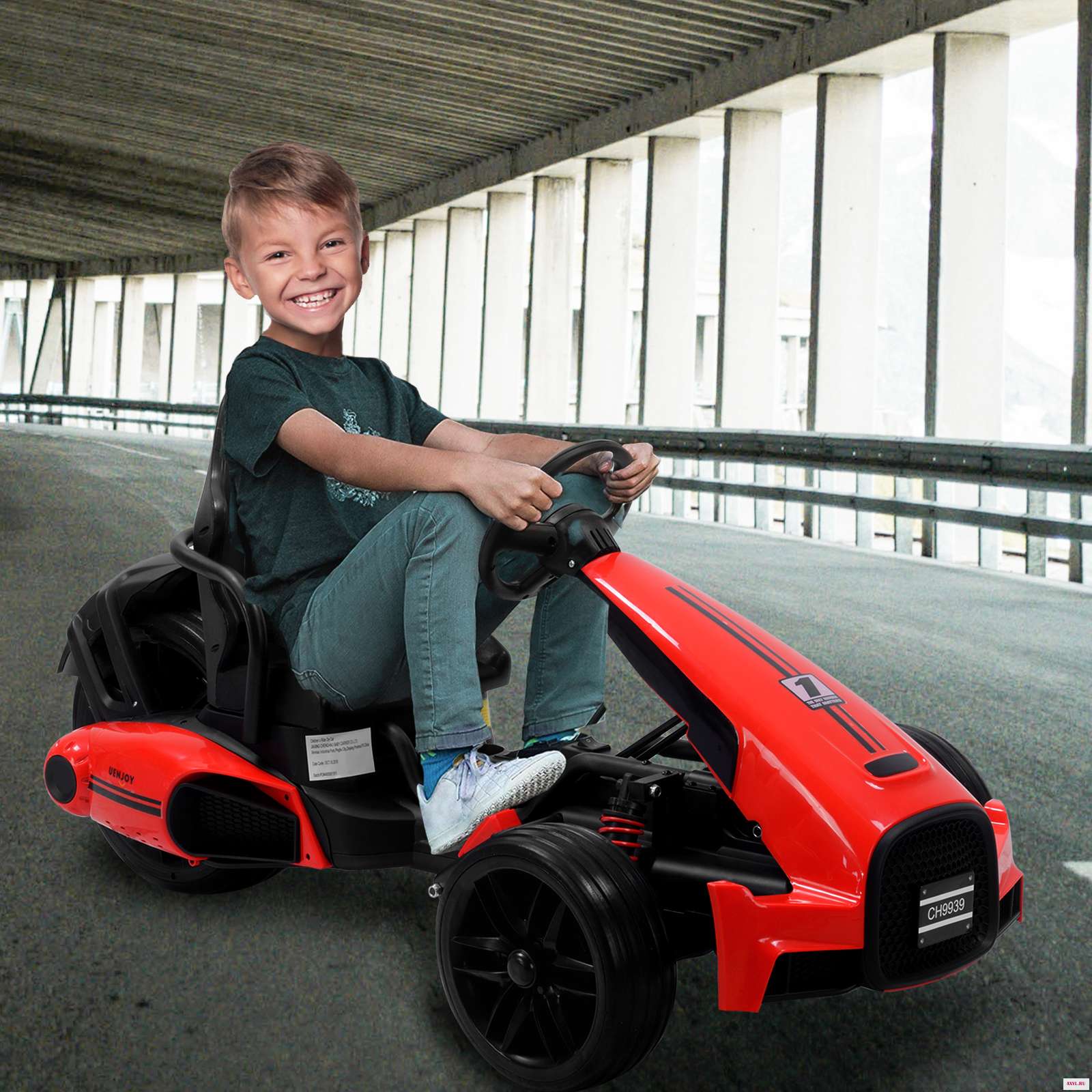 Uenjoy Веломобиль 12 В езды на машина гоночная машинка с педалью 2 скорости пружинная подвеска регулируемый руль