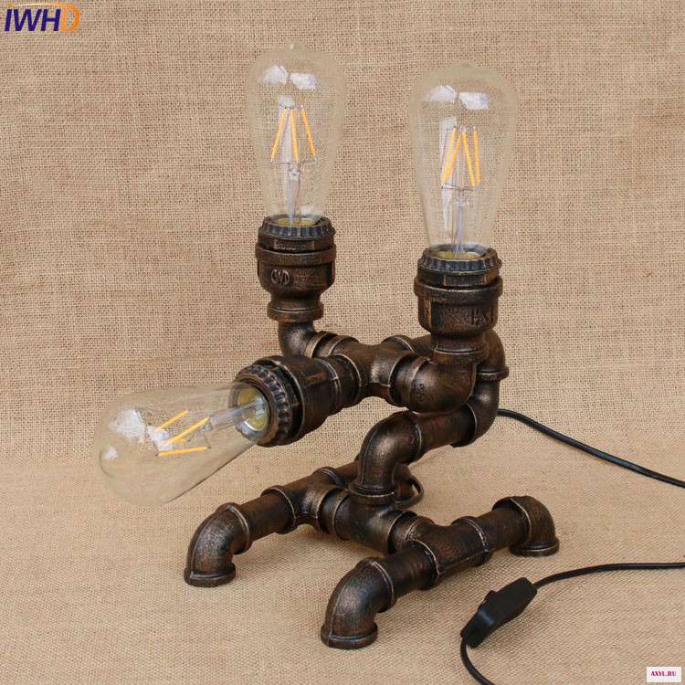IWHD водопровод Настольная лампа В индустриальном стиле LED Эдисон бар кофе креативный Лофт винтажные