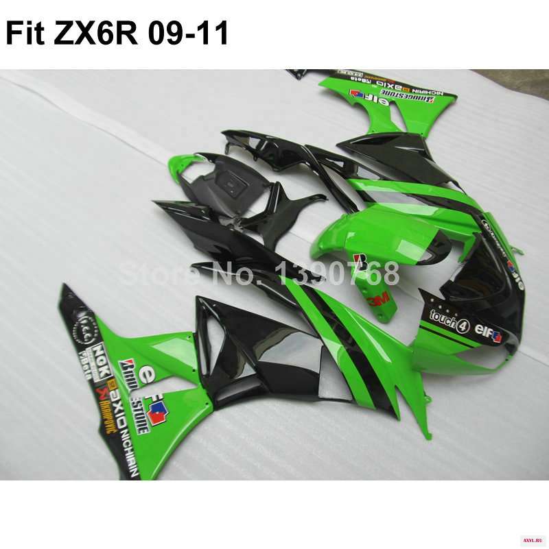 Запчасти для кузова вторичного рынка Обтекатели Kawasaki Ninja ZX6R 09 10 11 комплект обтекателей зеленого и черного