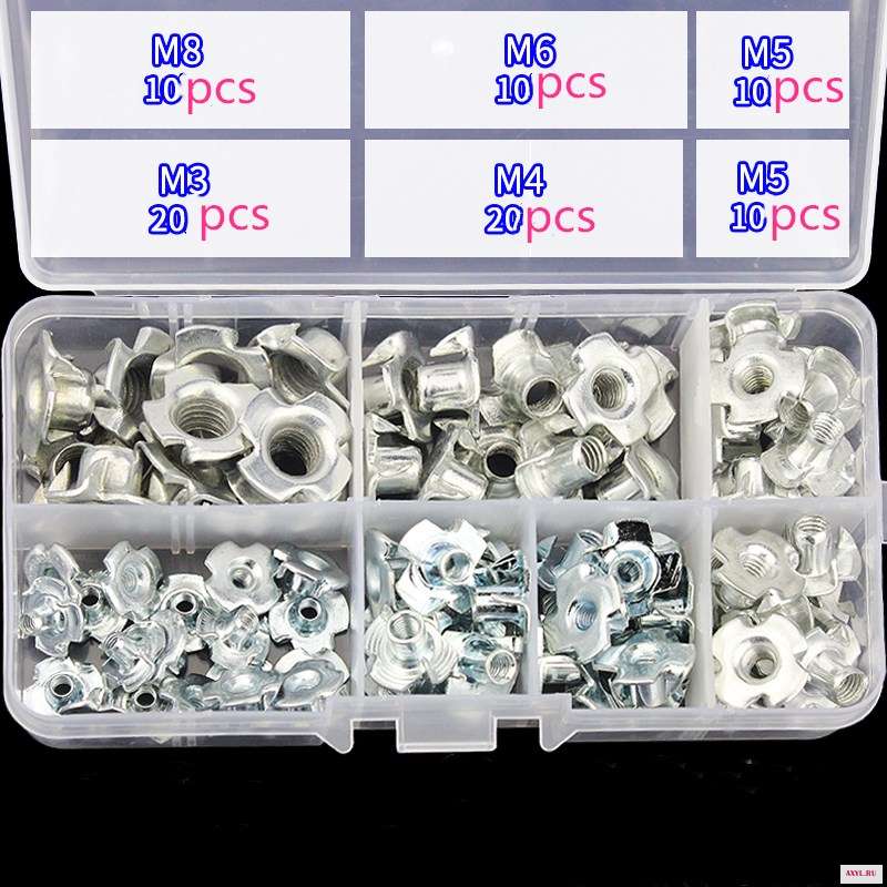 80 шт. M3 M4 M5 M6 M8 оцинкованная гайка с четырьмя когтями для колонок Т образная слепых мебельная фурнитура|Гайки|