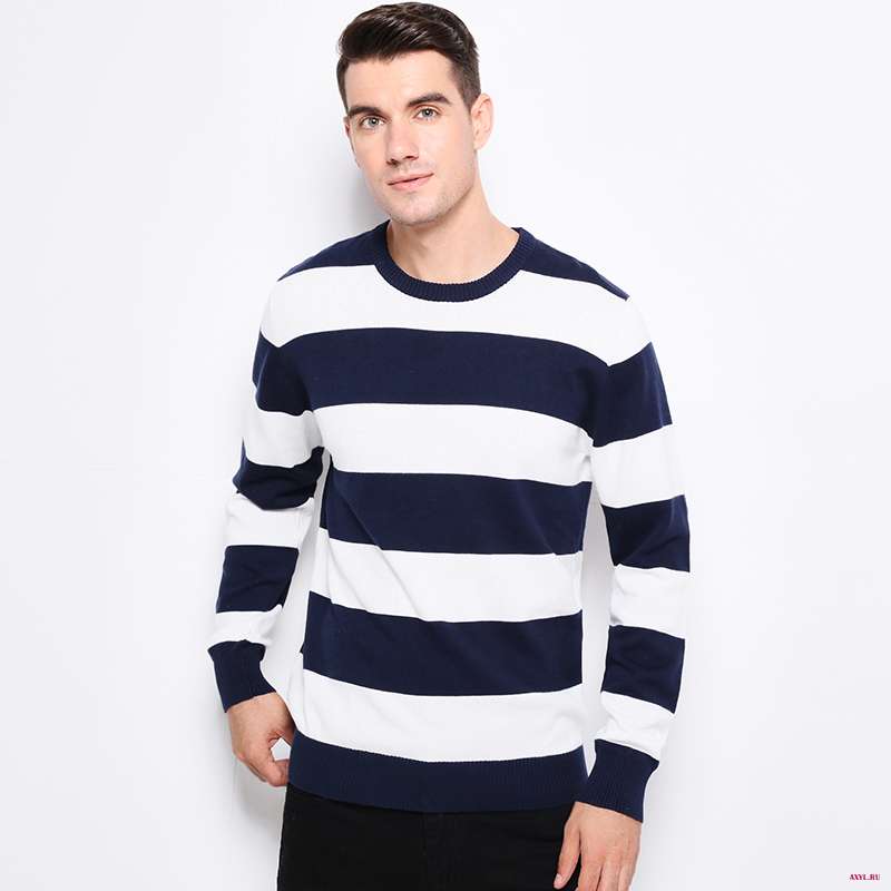 Мужской трикотажный пуловер в полоску с круглым вырезом 100% хлопок|men knitted sweater|sweater for menbrand pullover men |