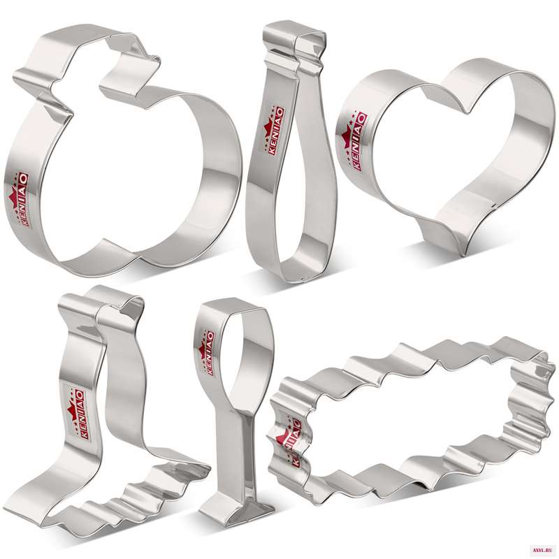 KENIAO для свадебного печенья Cutter Set 6 шт. Шампанское/свадебное платье/Сердце/кольцо печенье и помадка