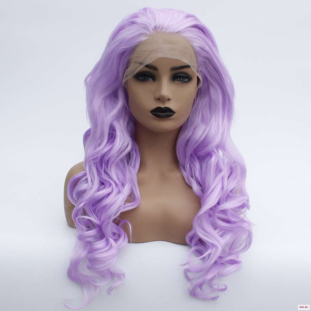 Violet Long Wavy Lace Front Wig Synthetic Hair Light Purple Glueless Body Wave Wigs for Women Lavender Heat Resistant Fiber -1