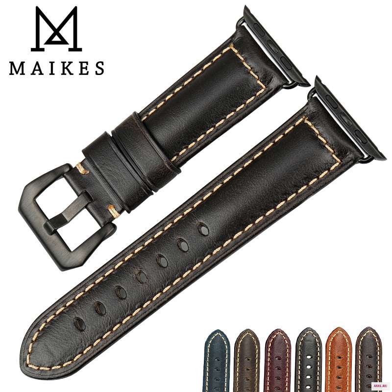 Ремешок MAIKES из натуральной кожи для Apple Watch Band 44 мм 40 42 38 Series 4 3 2 аксессуары часов iwatch|watchband iwatch|genuine leather watch