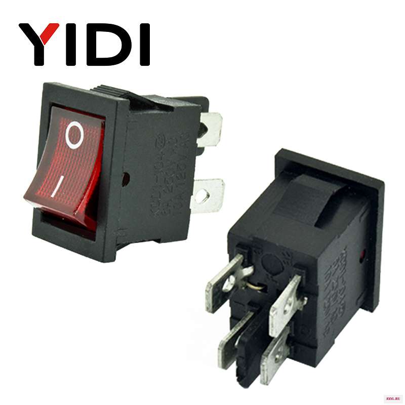 6A 250VAC KCD1 104 кулисный переключатель 4pin вкл. Выкл дпст 12 В 220 красная лампа черный защелкивающий 15x21