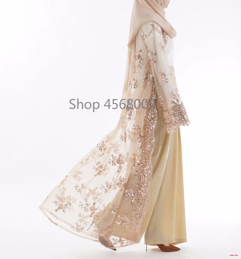 Расшитыми пайетками мусульманское платье Абая исламской Для женщин Малайзии джилбаба Djellaba халат