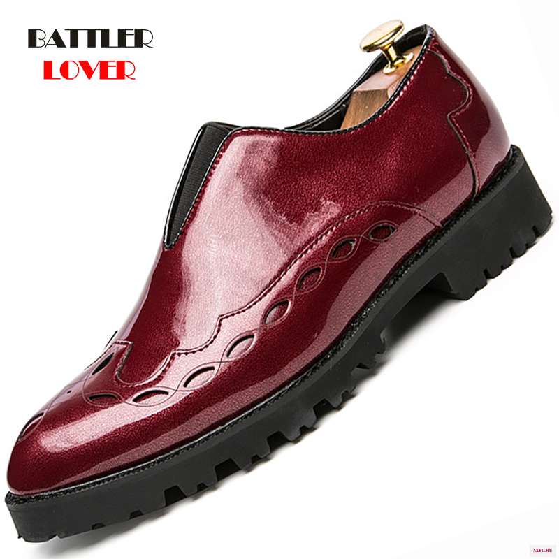 thick rubber brand mens dress shoes genuine leather High Quality Carved Brogue italian shoes men