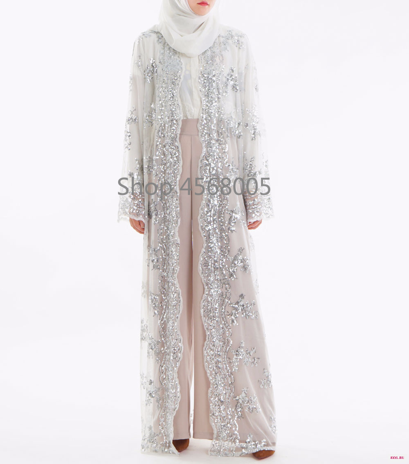 Расшитыми пайетками мусульманское платье Абая исламской Для женщин Малайзии джилбаба Djellaba халат